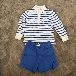 Janie and Jack White & Blue Striped Shirt with Blue Shorts - Kids Matching Set
